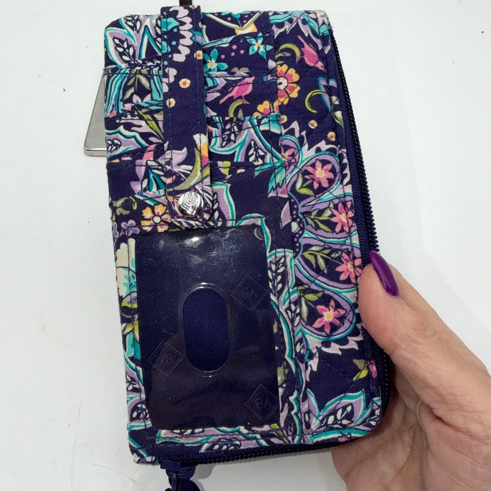 Vera Bradley Purple Paisley Quilted Cotton Zip Around Wallet ID Window Floral - Picture 8 of 9